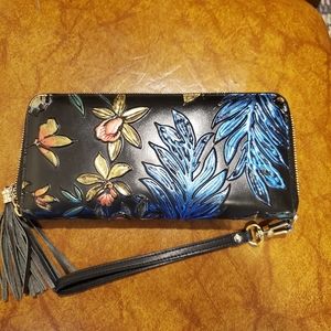 Floral Black Wristlet Clutch